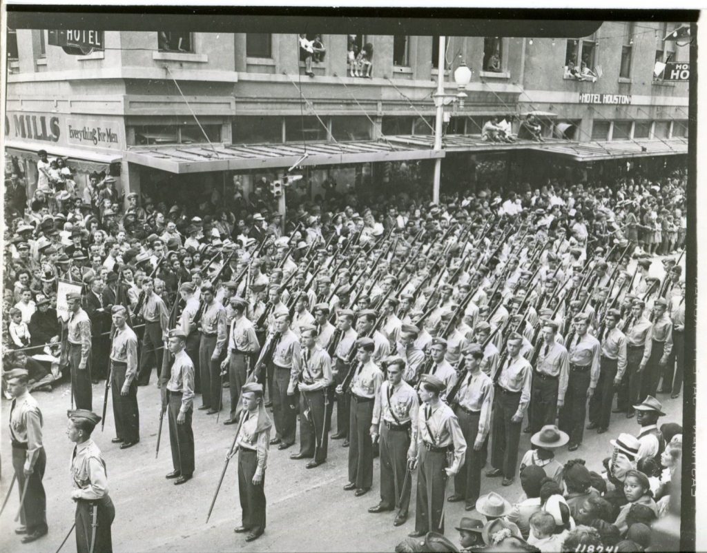 This paid off in 1940 and 1941 when the United States began mobilizing in order to meet the growing threat of war. (This pic is actually JROTC in a parade in April 1941.)