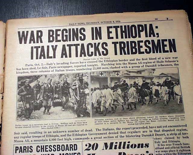 Italy, under Mussolini, attacked Ethiopia in 1935 and the Spanish Revolution of 1936 led to a third European dictatorship and a civil war that would ultimately become “a proving ground for weapons and tactics used later in World War II.”