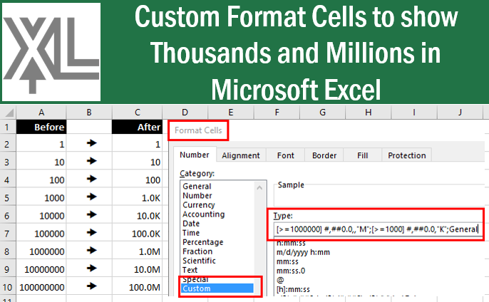 XcelerationC's tweet photo. How to CUSTOM FORMAT CELLS to Show Thousands and Millions in #Microsoft #Excel! #msexcel #tips #tricks #xceleration #ExcelTips #ExcelTrick https://t.co/oKoNmROgVZ