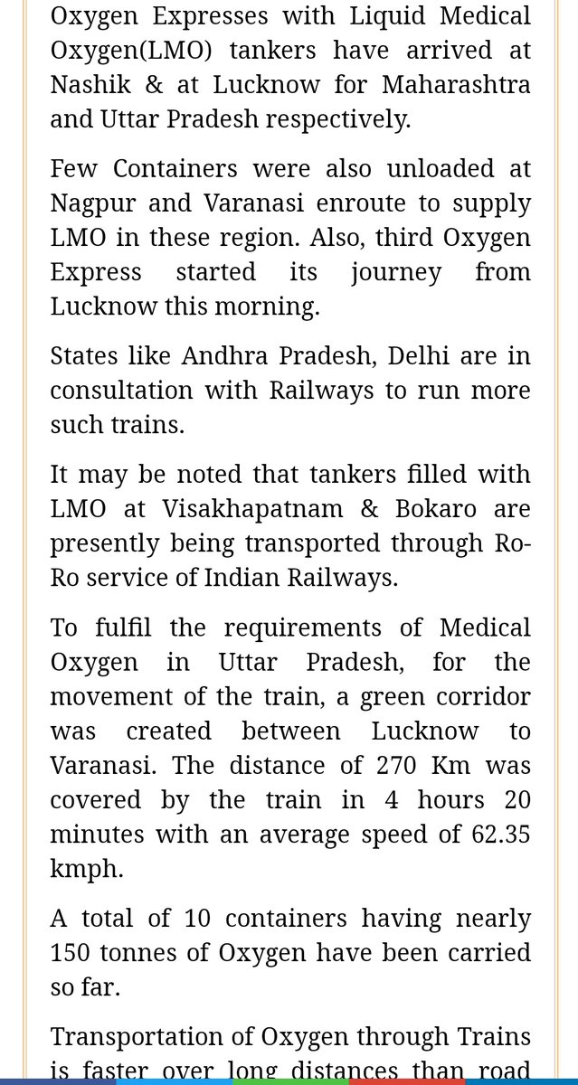 6. Oxygen Expresses deliver nearly 150 tonnes of Oxygen in last 24 hours https://pib.gov.in/PressReleasePage.aspx?PRID=1713818 #MODIBJPSavingLives