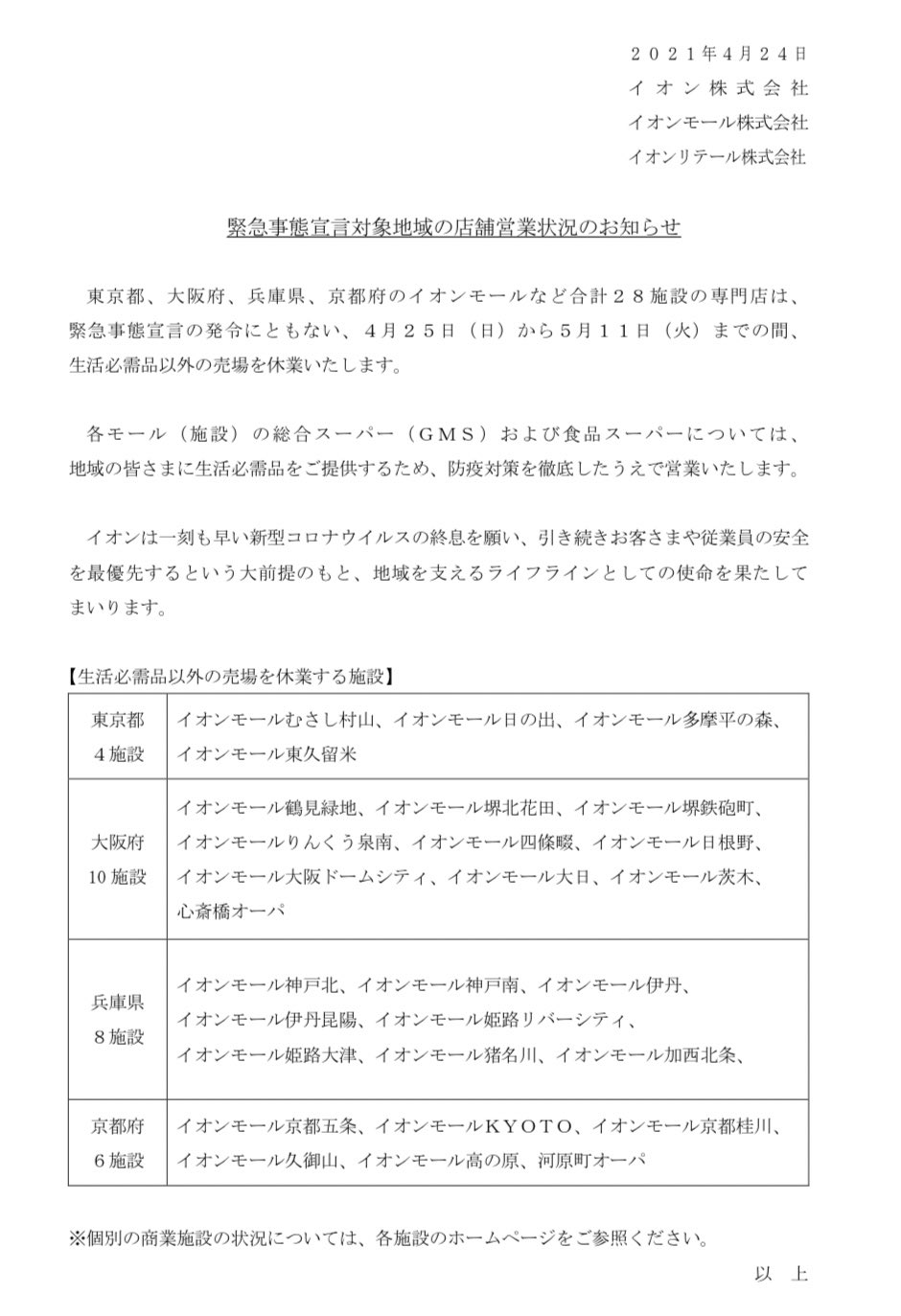 𝐼𝑇𝑀 𝑆𝐾𝑌 𝐶𝐴𝑀 ʟᴏᴜɴɢᴇ イオンモール休業 映画館休業 伊丹スカイパーク駐車場閉鎖 阪急百貨店 土日完全休業 色々と影響が判明しだした T Co Qfyhzz3si2 Twitter