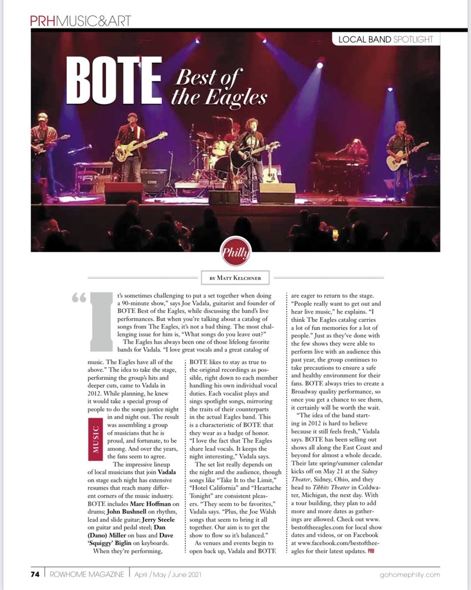 Hi everyone, check out our feature article in Philadelphia’s, ROWHOME Magazine! We look forward to seeing you all very soon. #bestoftheeagles, #bestoftheeaglesbote, #botebestoftheeagles, #bote, #bestoftheeaglestribute, #bestoftheeaglestributeshow, #eaglestribute
