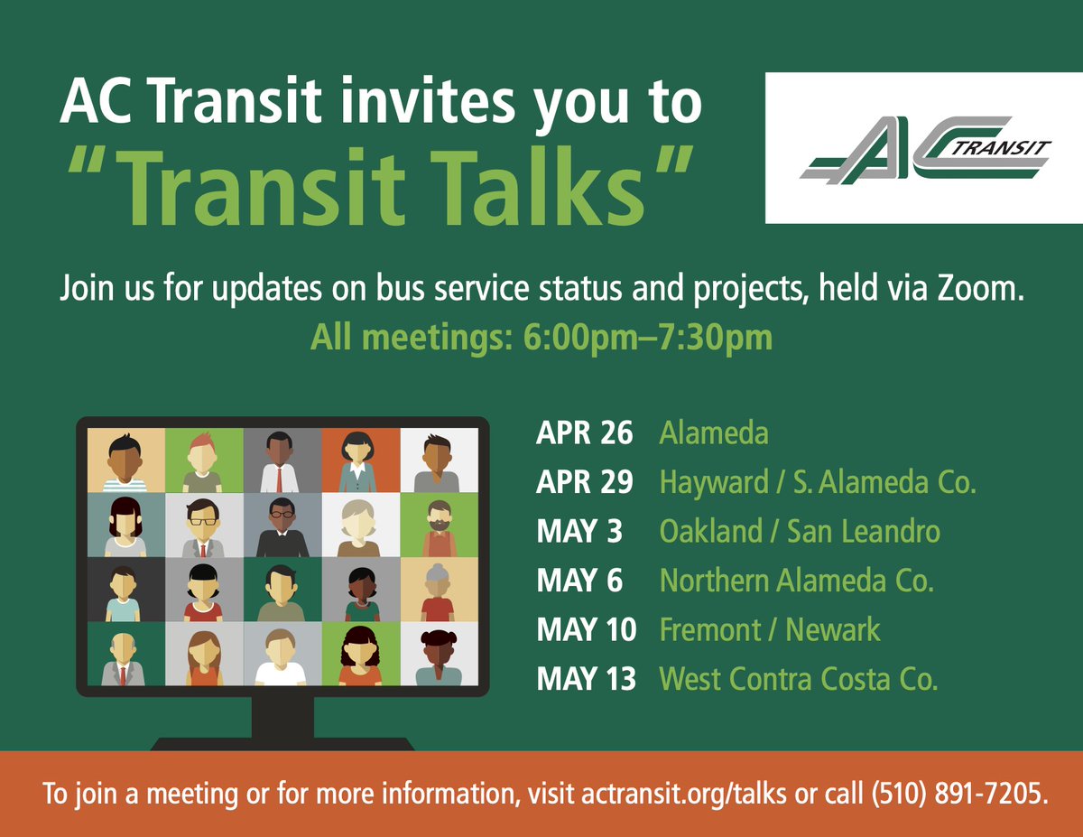 CitySanLeandro's tweet photo. Mark your calendars and join AC Transit for their upcoming Transit Talk in San Leandro. https://t.co/6H6unF9MKo
