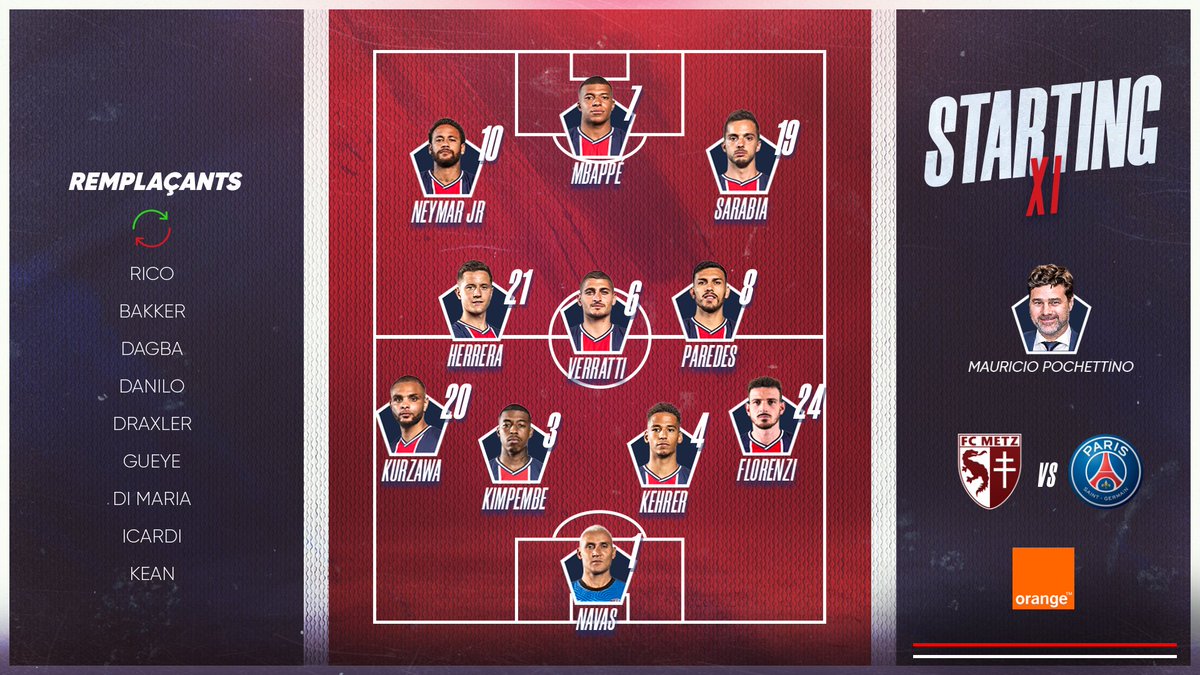 PSG_inside's tweet photo. 📋 Le onze de départ, avec un @kimpembe_3 capitaine 👀

#FCMPSG https://t.co/vYI3uPc9Ks