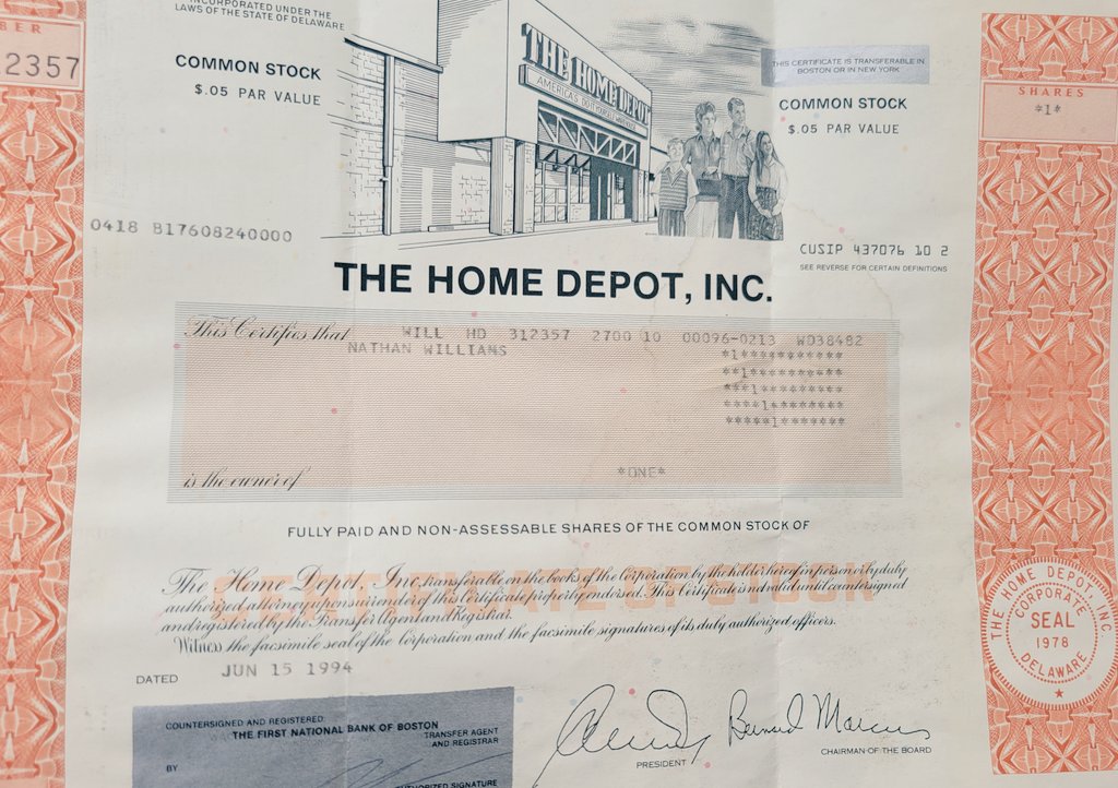 What an Amazing Company to work for.
Going through storage and found some of my Org. Stock certificates from "1994". Signed by the founders. I Finally joined the family in 2009. #HDvalues