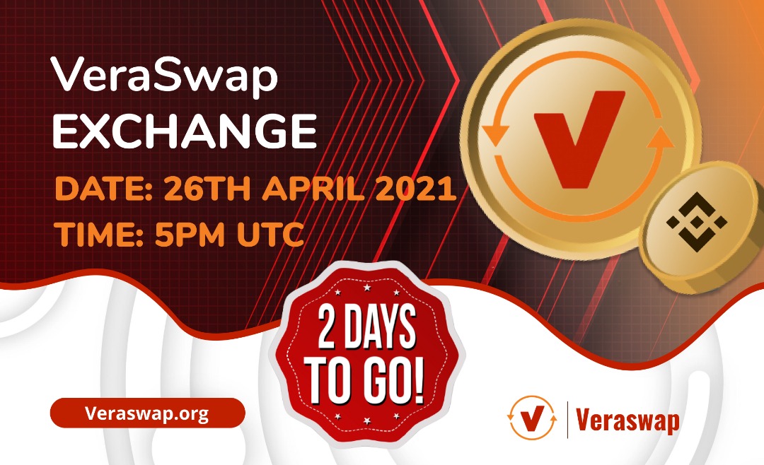 What are you waiting for?? 

🔥Two Days to Launch of Veraswap DEX🔥

The Veraswap DEX will be an AMM on the <a href="/binance/">Binance</a> SmartChain and part of the product that make up the #Veraswap protocol ecosystem.
Buy &amp; Hodl $Vrap 😎

#BSC #cryptocurrency #crypto #DeFi pic.x.com/vsuWCljrnq