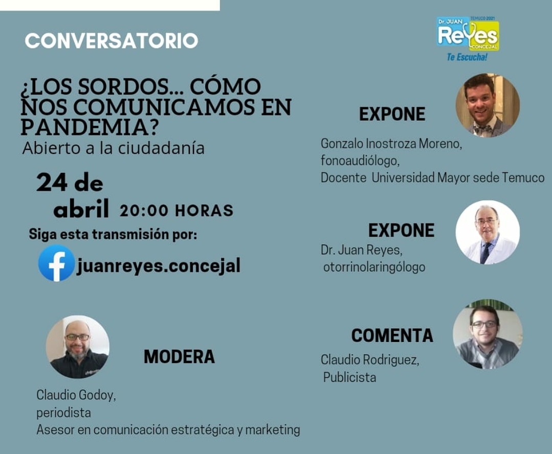 DrJuanReyes_'s tweet photo. Amigos y amigas les tengo una invitación, HOY a las 20:00 horas estaré con dos invitados Gonzalo Inostroza y Claudio Rodríguez  conversando sobre discapacidad auditiva.
Encontrémonos en mi facebook y fanpage. Búscame así ➡️ Juan Reyes Concejal.

¡Te espero! 😎💪
 #DrJuanReyes https://t.co/9oLzRySszA