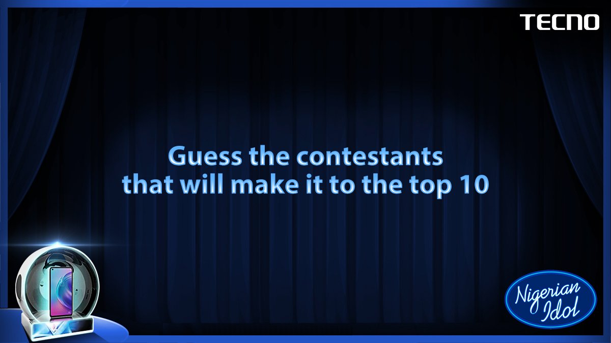TECNOMobileNG's tweet photo. Congratulations to the fans that participated in the @nigerianidol activity.
Visit https://t.co/xADN0jDZSM to see if you are a lucky winner.

In today's activity, predict the contestant(s) to make it to the top 10.

5 lucky fans stand a chance to win exciting items.
#NigerianIdol https://t.co/sFMHOACTEJ