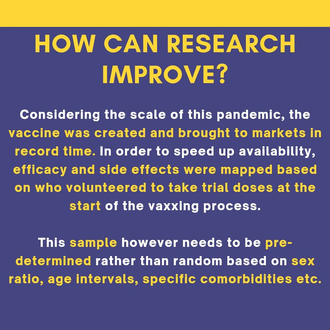 There is no conclusive evidence to suggest a relationship between Covid-19 vaccination and menstruation, we should push for more research. The testing of vaccination has been dominated by a first-come-first serve process, which leaves little space for controlling for sex ratio.