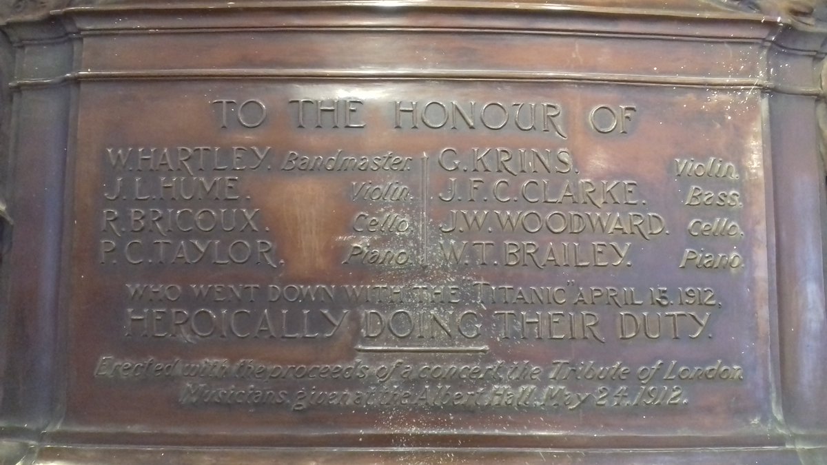 Here's a hidden one! On Archer street in Soho, London, was the Institute of the National Orchestral Association. c.1914 they built this memorial for the ship's band. Incredibly detailed carvings.Thanks to the office-worker who let us up to have a look in 2017! Very understanding.