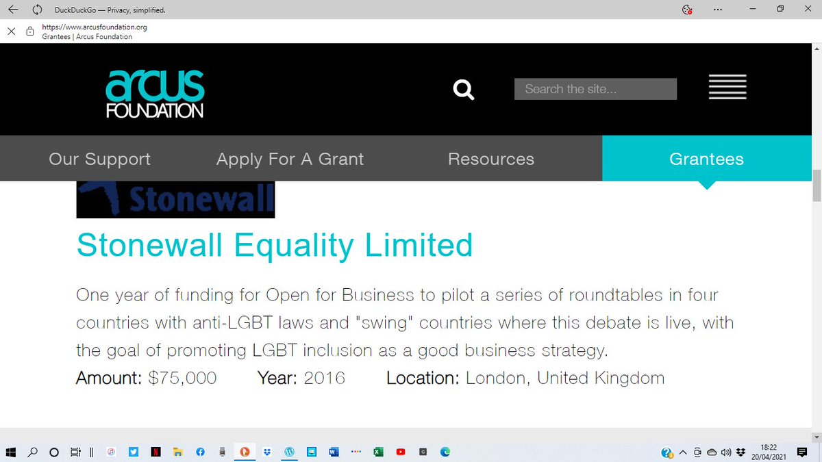 But anyway, the most interesting thing about the Arcus grant is how small it is. No where near enough to cover or justify Stonewall's change in direction, even if you include the $43,000 Arcus gave Stonewall in 2014 or the $75,000 in 2016 for overseas campaigns.