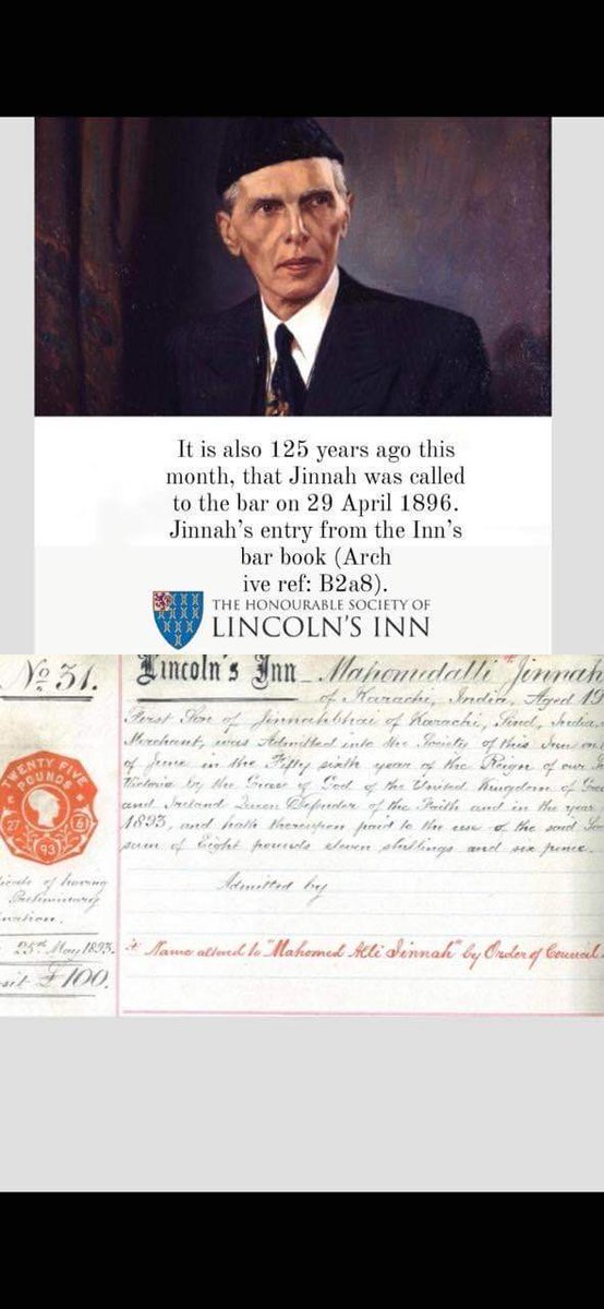 harisazmat1's tweet photo. 125 years ago, Muhammad Ali Jinnah became a Barrister @lincolnsinn https://t.co/C8uQvLBmFD