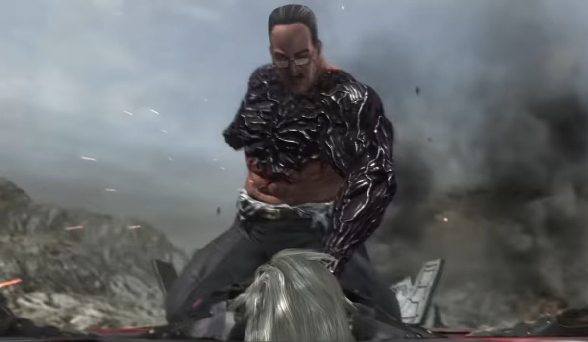 Senator Armstrong:The guy who says "Nanomachines, son!" The final boss has a few phases, the first ones mostly being an unwinnable battle similar to Jetstream Sam 1. It has the same effect except this time in context of being the same singular battle.The real fight begins-