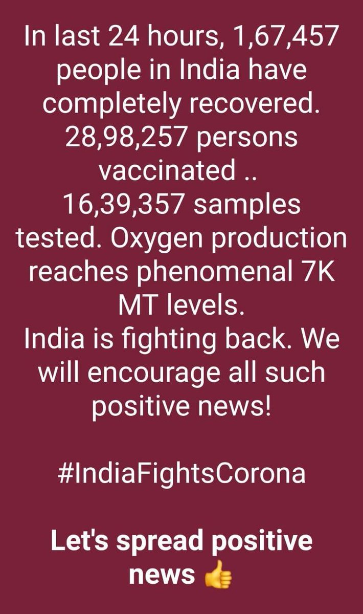#SpreadPositiveNews too! #CombatingCorona #IndiaFightsOn #IndiaUnitedAgainstCovid 🙏🌸🥰👍 #JaiHind