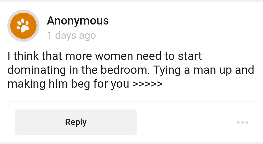 I never understand opinions like this bc why do y'all spend time caring about what other ppl "need to start" doing in the bedroom? Lol not everyone is into being dominant (which is fine) BUT I do hope anyone interested has the opportunity to explore w/ an enthusiastic partner