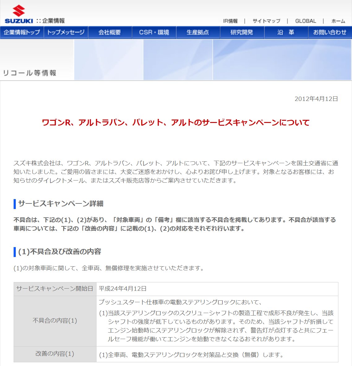 リコール対象 リコール対象
