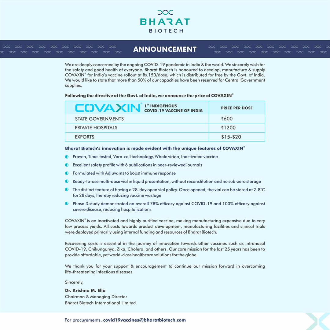 Bharat Biotech - COVAXIN® Announcement