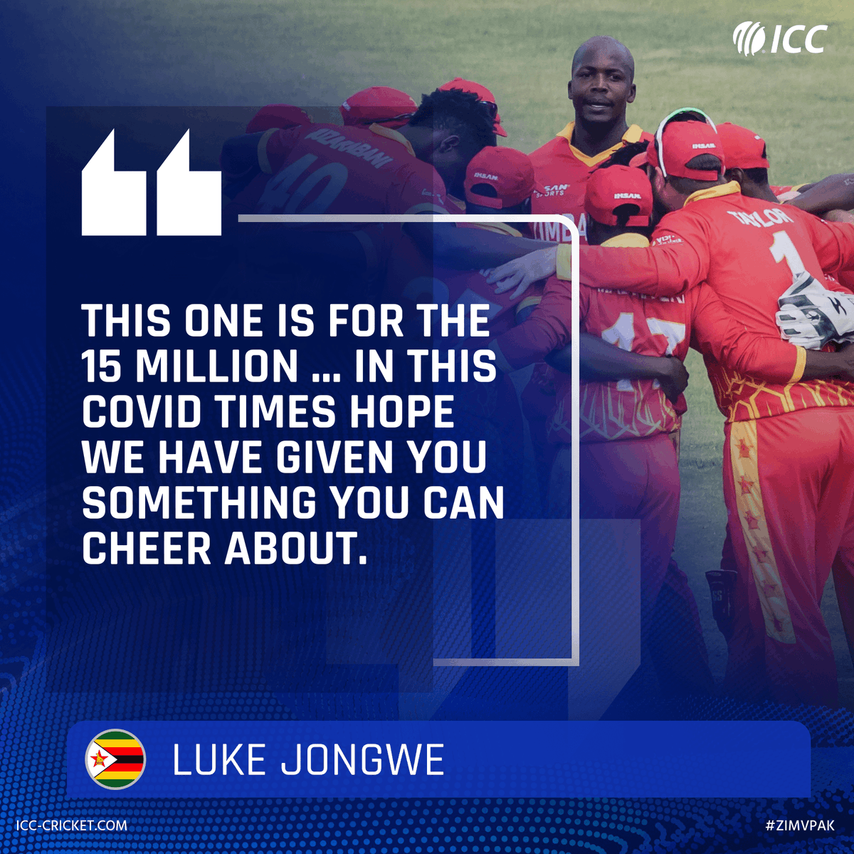 Paceman <a href="/LJongwe/">𝖑𝖚𝖐𝖊 𝖏𝖔𝖓𝖌𝖜𝖊 75</a> dedicates the historic T20I win over Pakistan to the Zimbabwe fans 🇿🇼

#ZIMvPAK