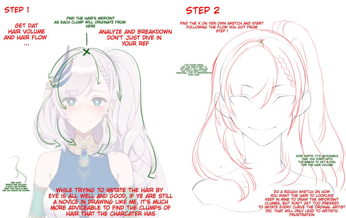 Sup My dudes, Earlier I had a poll to see which of the ID girls you would like to know I drew the hair of, so have this (these are the same steps I did with the other two)

This focuses more on how to get hair volume and lineart right, for coloring refer to my quote tweet below https://t.co/jYCeAL7dFK 