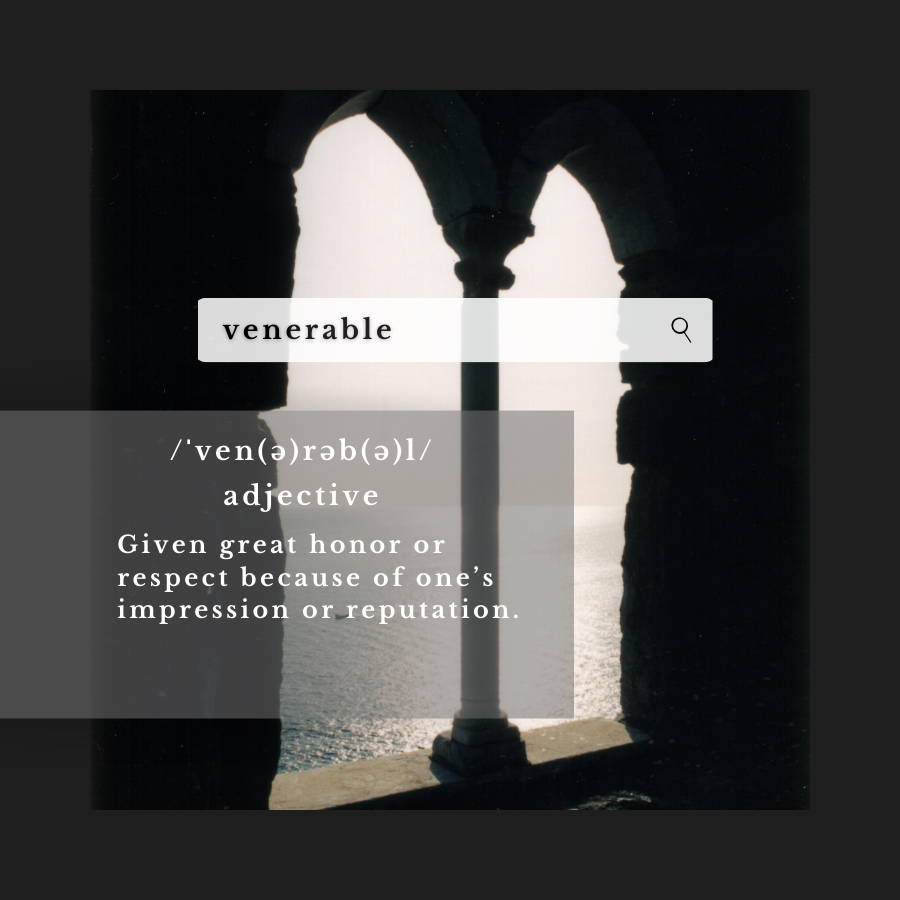 FEU_ELC's tweet photo. Another word of the day comes!

Today’s WOTD: Venerable /ˈven(ə)rəb(ə)l/
— Given great honor or respect because of one’s impression or reputation.

Latin venerari and venerabilis “assembly, reverent” via Old French which entered English vocabulary.

© Pinterest https://t.co/K69KNv8BZr