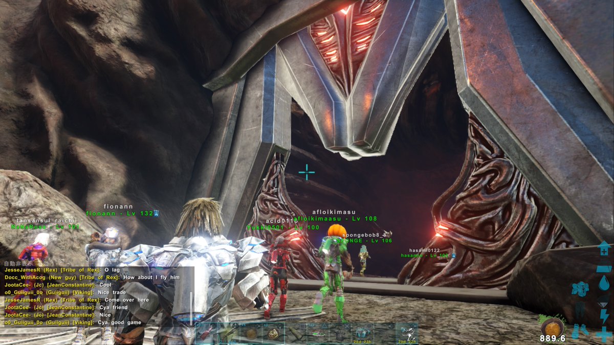 Evileyes 最初フィオナンさんにtekスーツのレクチャーをしてもらい 初tek洞窟 ティラノで 移動中怖いのは プロロヴィア ボスで高度やサボテンスープ意識するなか ついつい撃つのに集中しバトオペの癖で突っ込み死亡 嫁さんの画面でエンディングを いい