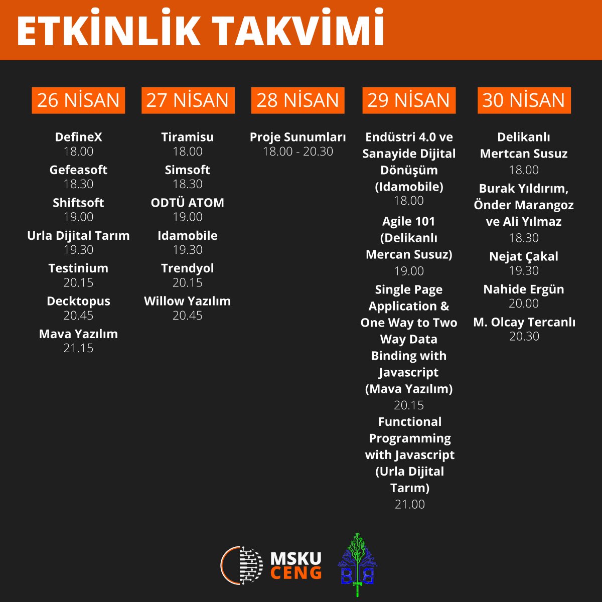 cengkariyer's tweet photo. MSKÜ Bilgisayar Mühendisliği Bölümü ve Bilgisayar Bilişim Topluluğu olarak her yıl düzenlediğimiz Kariyer Günleri etkinliği 26-30 Nisan tarihleri ve 18.00-22.00 saatleri arasında online olarak karşınızda! https://t.co/3bHaNATadm adresine girip etkinliğe kayıt olmayı unutmayın. https://t.co/t0u8bVtleP
