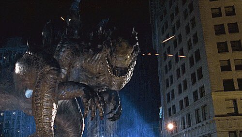 G98 is more vulnerable than most Godzilla incarnations, with military firepower able to pierce his skin & even kill him. Godzilla is pained/saddened by the loss of his children. He is able to be outsmarted& trapped in the saddest scene of the movie.
