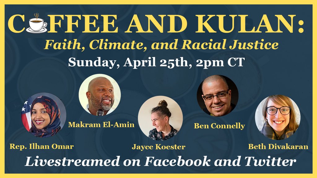 This Sunday at 2pm CT, I’m hosting another Coffee and Kulan with faith leaders to discuss racial and climate justice.
 
Can’t wait to talk with you!