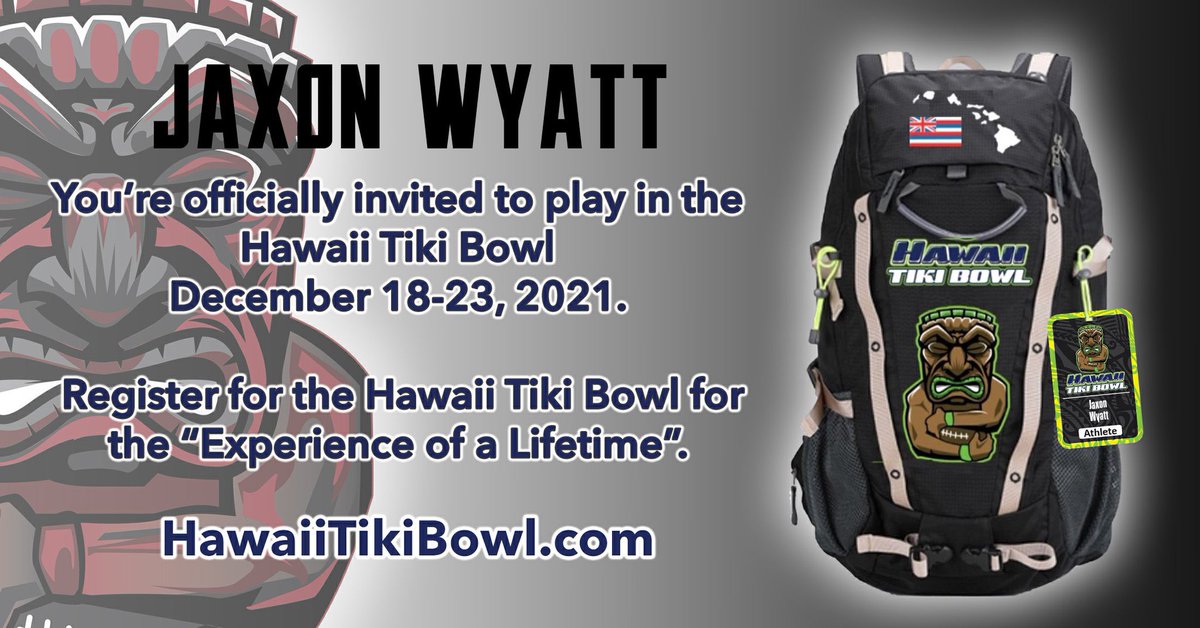 JaxonWyatt45's tweet photo. Honored to receive an invite to play in the @HawaiiTikiBowl #gvownit @GVEagleFootball https://t.co/BJXCHik4fQ