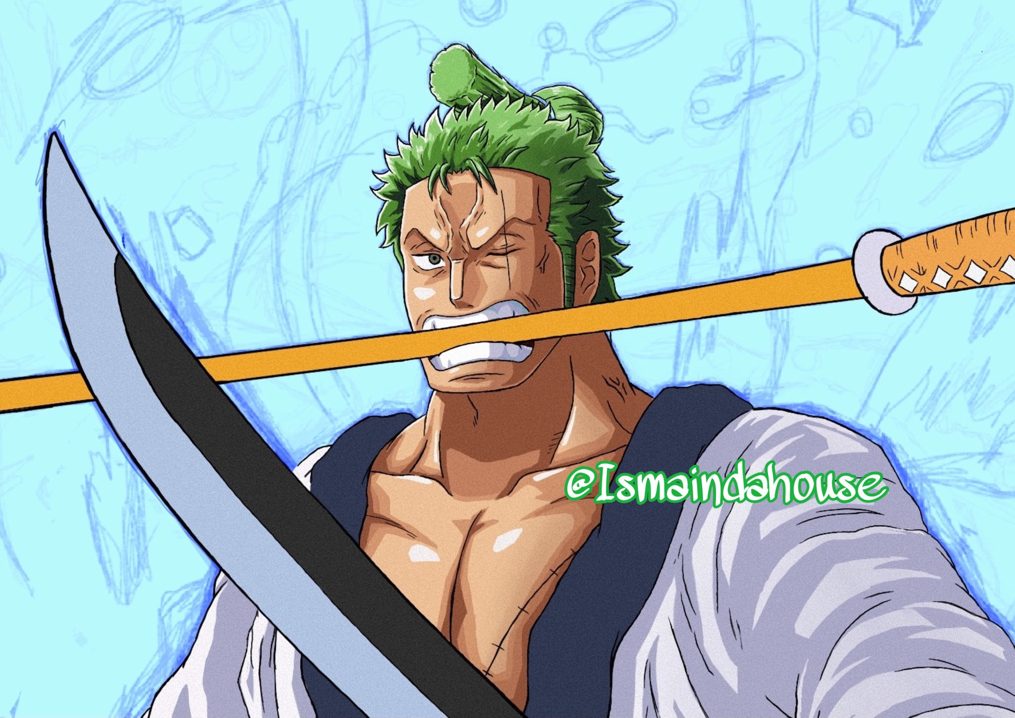 Isma 💯 on X: Santoryu Ougi! Rengoku Onigiri!! Una comisión de Roronoa  Zoro (Zorojuro) de One Piece. Me costó bastante hacerlo ¡Espero que os  guste! ❤️💯 #ONEPIECE #ロジャー #光月おでん #ワンピース  /