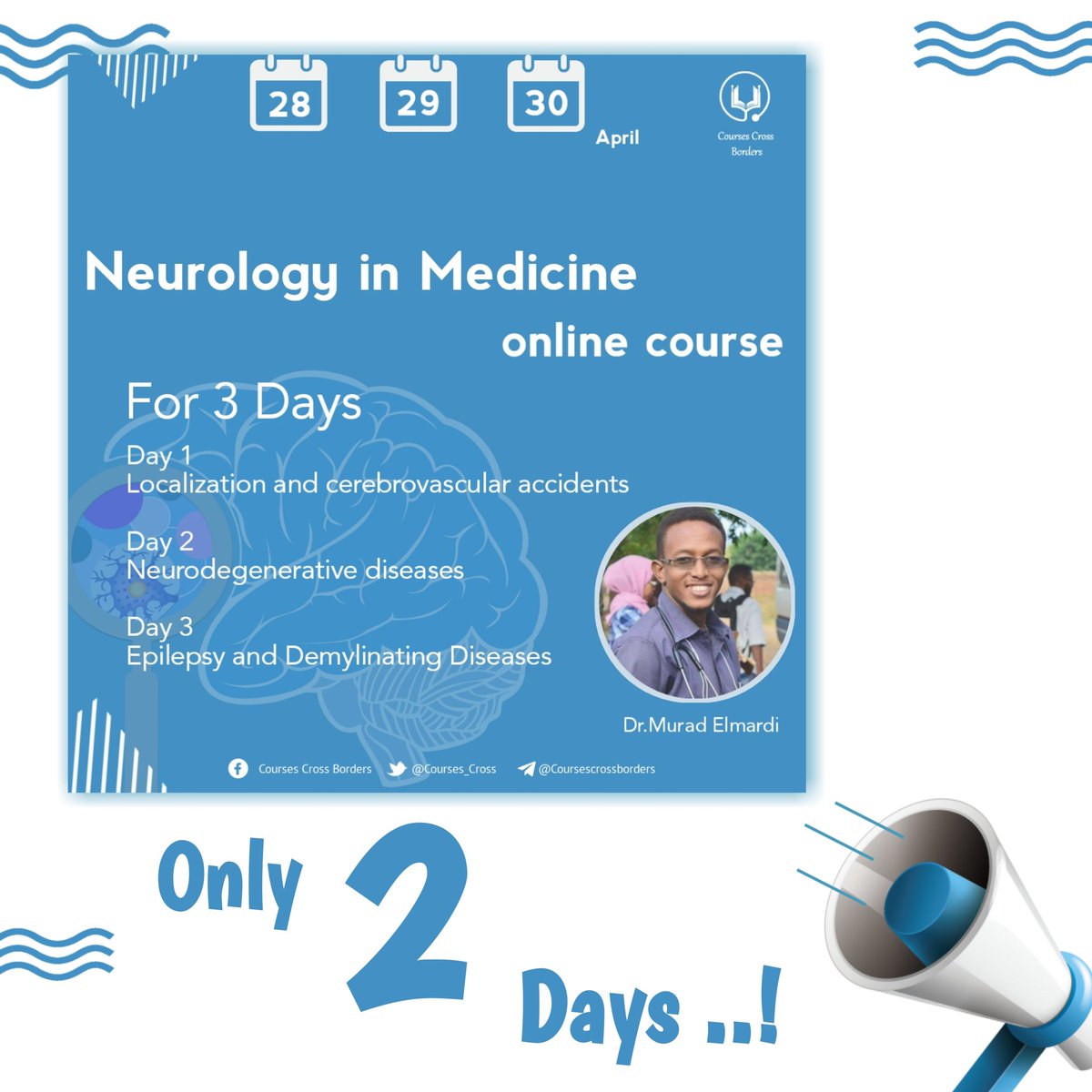 courses_cross's tweet photo. باقي يومين بس !!
و ينتهي التسجيل لكورس 
Neurology in medicine ⭕️

سارعوا بالتسجيل باقي مقاعد قليلة ..
https://t.co/1wkMkhI4uH
 🧠📍 https://t.co/up5ZcZRRCU