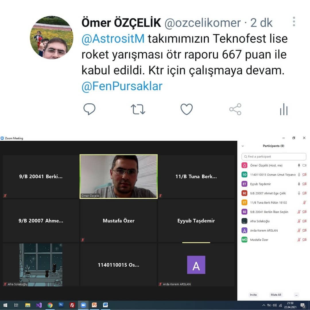 Ön Tasarım Raporu (ÖTR) aşamasını başarıyla geçen Astrosit Takımı, Kritik Tasarım Raporu (KTR) aşaması için ilk toplantılarını düzenledi.Toplantıda yeni süreç için kararlar ve stratejiler belirlendi. <a href="/teknofest/">TEKNOFEST</a> #teknofest2021