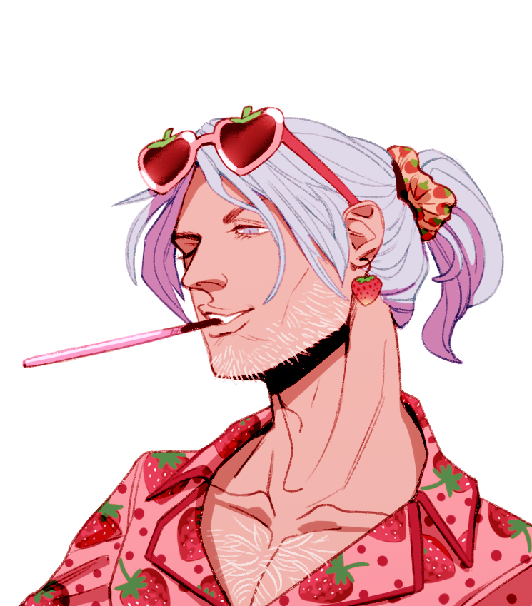 I just saw someone posted strawberry outfit in twitter and here we are... Dante being "very fruity" ;)
Aka he knows only two flavors: strawberry and pepperoni pizza.

#DevilMayCry #Dante