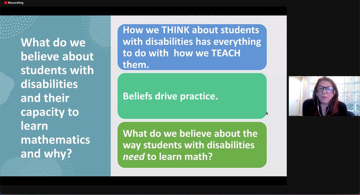 Zakchamp's tweet image. Beliefs Drive Practice. 

What we believe about our students drives what mathematics they have access to. 

A lovely session w/ @bkdidact, Jan Valle, &amp;amp; Laura Gellert at #NCTMAnnual.