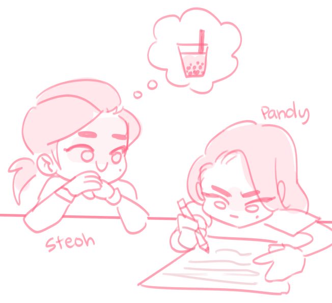 an illustration of me waiting for @BakaPandy to finish her exams so I can convince her to buy a bubble tea as an excuse for me to also buy a bubble tea and call it a "long distance celebration" for her hard work 
??? 