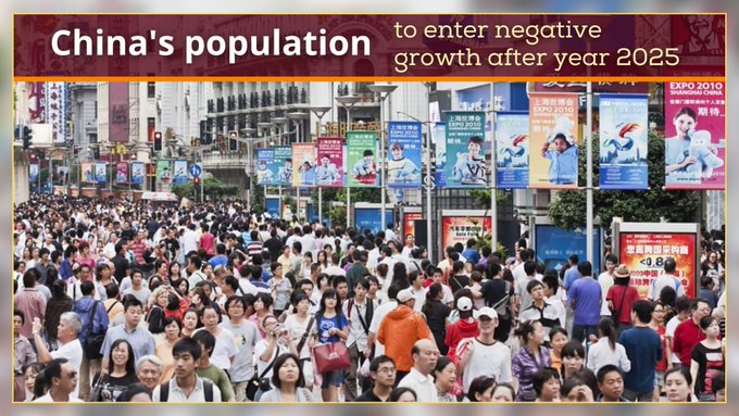 China Population to enter -ve growth post 2025 reports People'a Bank Of China (PBOC). To compete with other nations & increase labor force PBOC demands end of Birth Control, allowing 3+ births. Internally & externally, China uses population as weapon & PBOC demand is in line with it