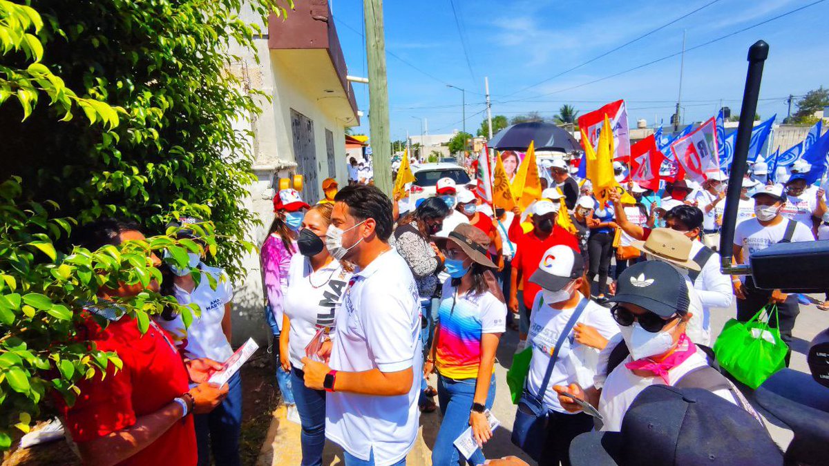 SamAvila2's tweet photo. Caminamos por 📍Quinta Hermosa con nuestro candidato a gobernador @ChrisCastroB y la candidata a diputada federal @AnaMarthaE . 

Sin duda las mejores propuestas son las de la alianza #VaXCampeche 🔵🔴🟡 https://t.co/lvMzGqdxNn