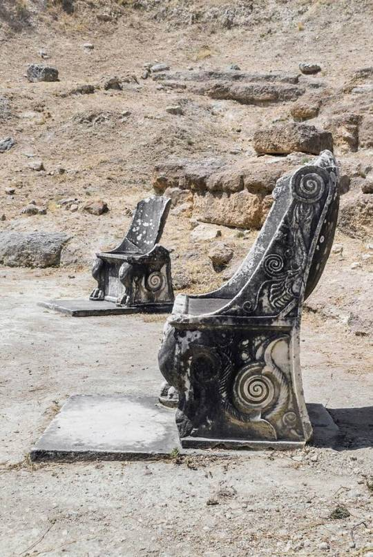 2000-year-old Marble Thrones at the Ancient Theatre of Amphiareion of Oropos, Greece