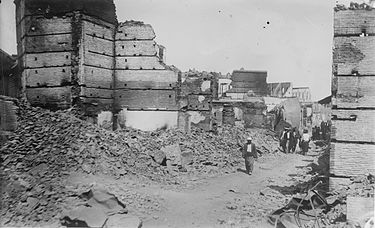 The following year, the massacres were restarted, resulting in the deaths of an estimated 30,000 Armenians killed. Pictured is the ruined Armenian quarter of Adana as a result of the Adana Massacre. (8/19)