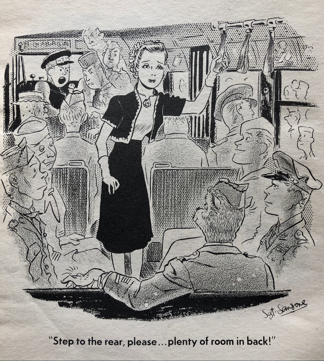 /thread/ In my War & Gender course this semester, I was introduced to "The Wolf," a  #WWII cartoon by Sgt. Leonard Sansone, playing off the "wolfish Casanova" cliché.This final cartoon in Sansone's 1945 book, The Wolf, is frightening, clearly seen in the woman's face.