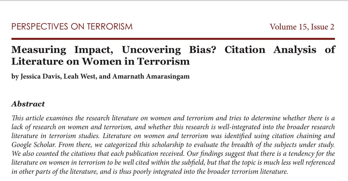 “Ignoring the role and impact of gender roles and identities in terrorist recruitment, operations, and propaganda leaves significant gaps in our understanding of terrorism.”
Latest from @JessMarinDavis, @leahwest_nsl and @AmarAmarasingam