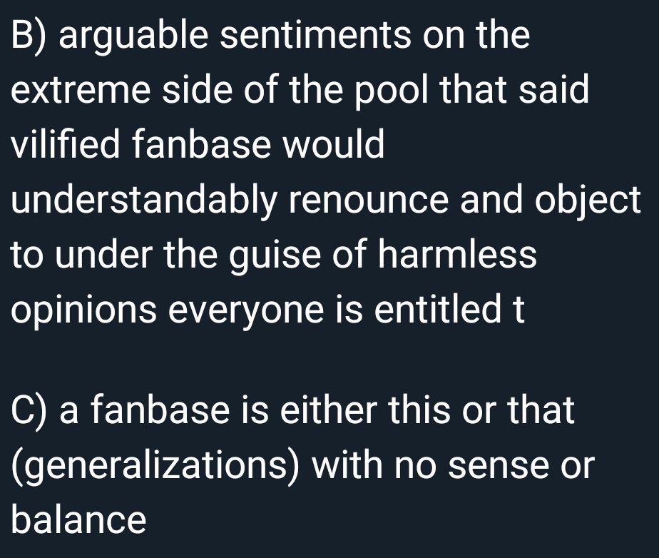 If you get spoonfed that:A) this selective fanbase has genuine bad apples highlight X, y, and z for things as little as hating a character or making silly fanfictions regardless of context like age (which is bloody stupid) to as big as harassing folks (actual toxicity).