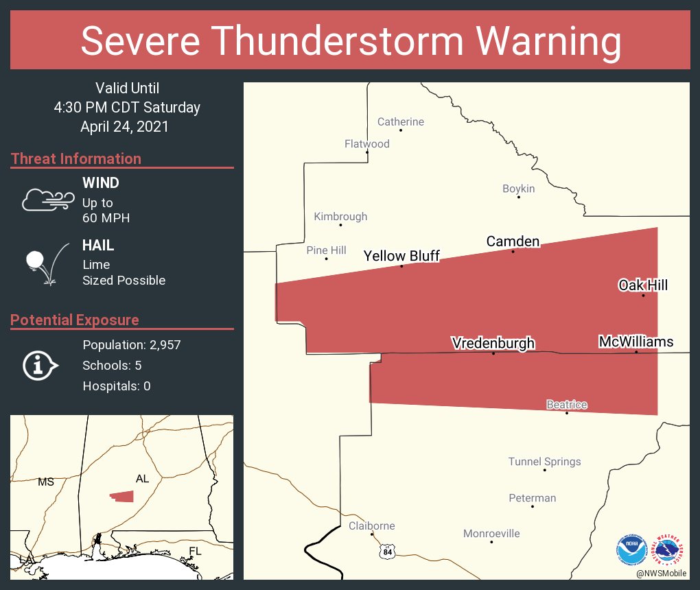 NWS Mobile on Twitter "Severe Thunderstorm Warning including Camden AL