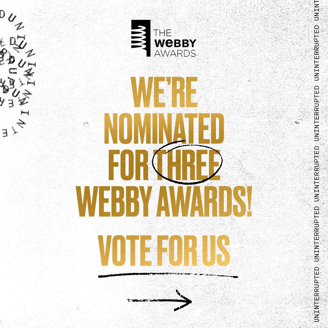 uninterrupted's tweet photo. Go big or go home! 🚀🚀
We need your votes to pick up these @TheWebbyAwards! 👇🗳

#17Weeks 🏈 https://t.co/9wlGSJq6BO

#OurVoicesOurVote 🤚 https://t.co/n6BI7lhCWL

#40Days 🥊 https://t.co/BmJYxMWwhL https://t.co/blNI6ZHdh5