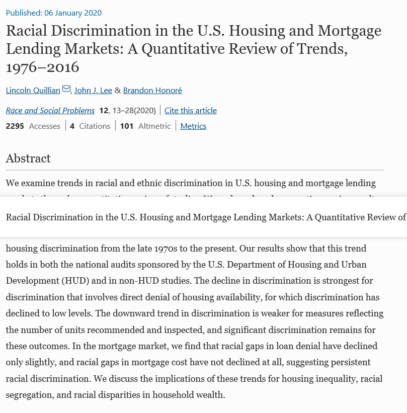 Discrimination in mortgage lending persists to this day. 3/x