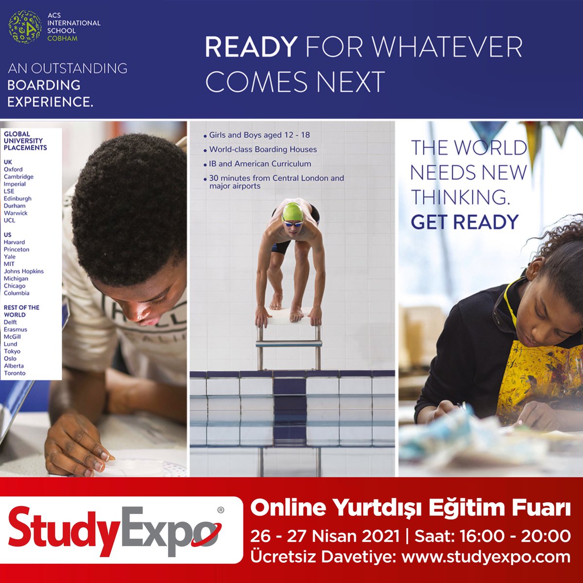 İngiltere’de Yatılı Lise Eğitimi Alın: ACS Cobham! StudyExpo’ya katılın, merak ettiğiniz soruları okul yetkililerine sorun. Katılımın ücretsiz olduğu fuara davetiye alın: studyexpo.com 
#studyexpo #acscobham #yurtdışıeğitim #yurtdışılise #ingiltere #ingilterelise