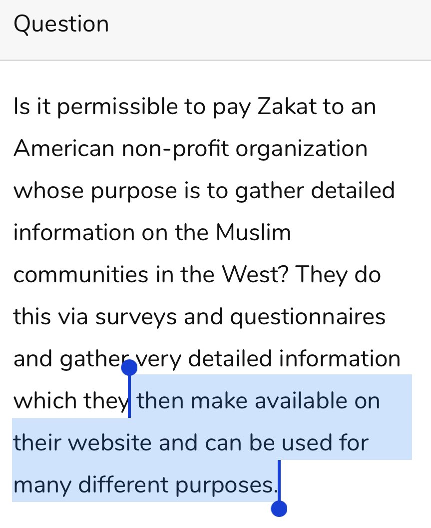 Remember what’s happening here, the question was about American non-profits that collect data about Muslims.