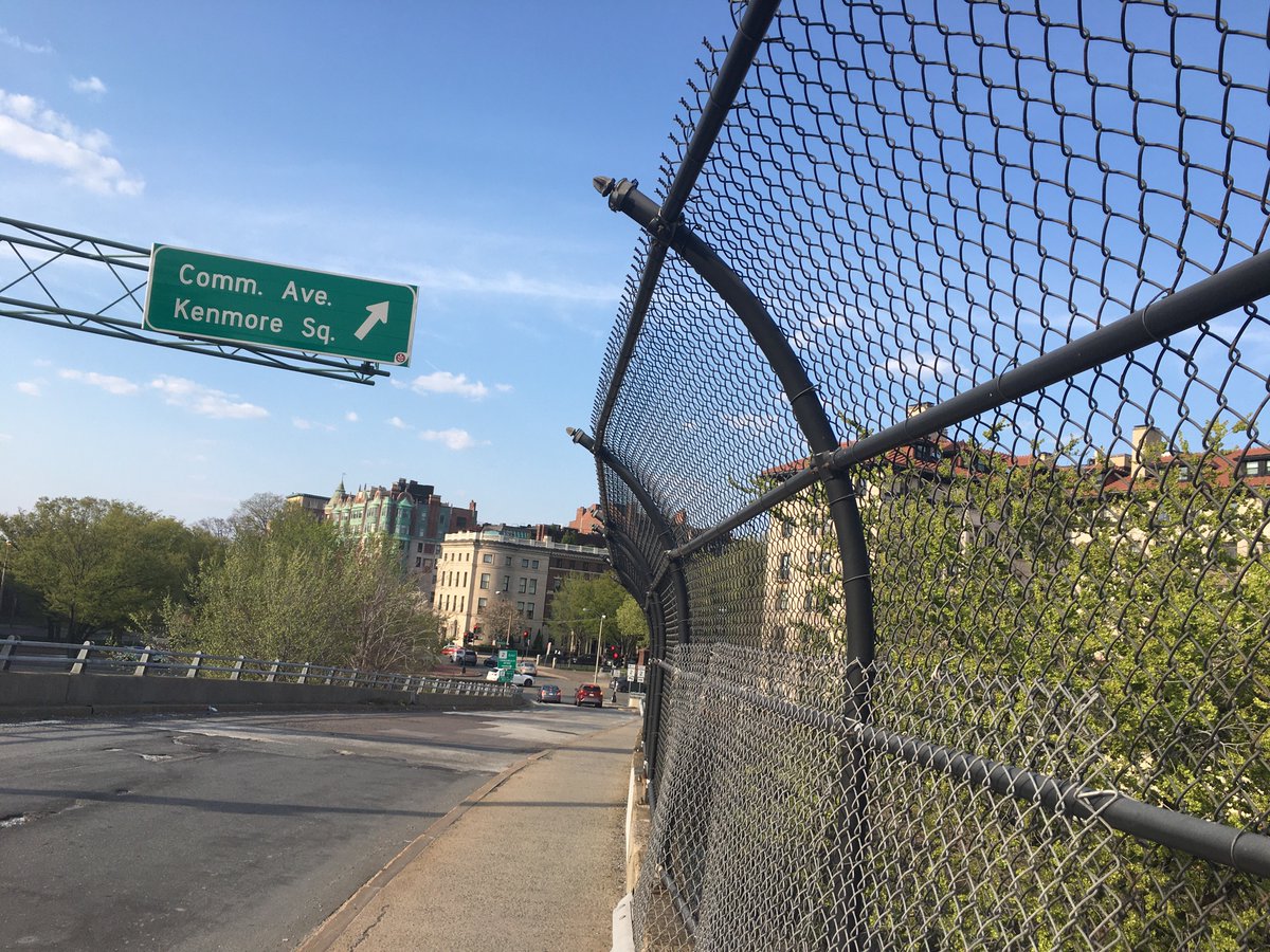 Easily the least Emerald-y part of the Emerald Necklace: connecting from the Fenway to the Comm Ave Mall. When you force pedestrians and cyclists to jockey for tight space like this, bad things can happen.13/