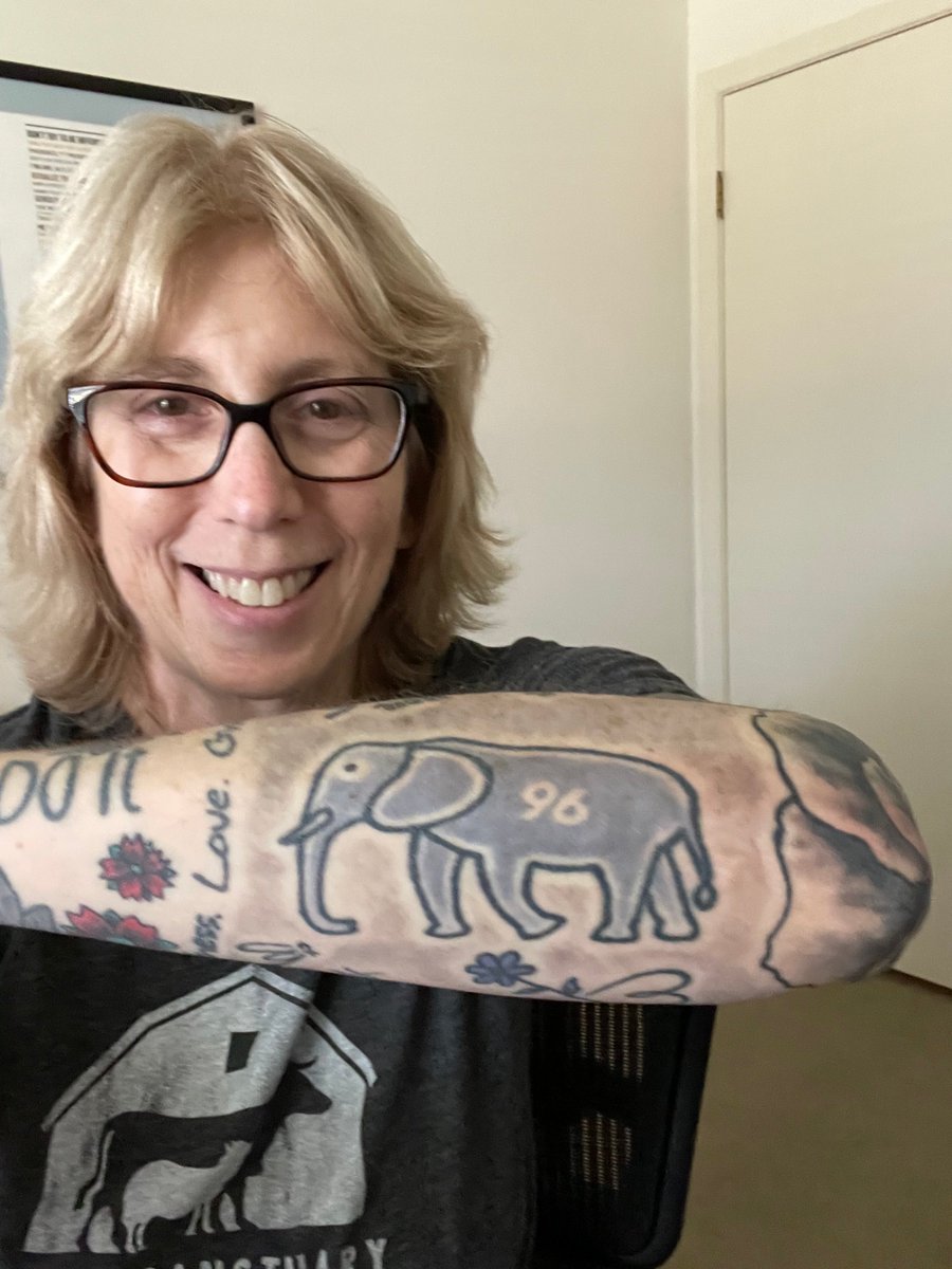 Fast forward to Aug 2020, I had my elephant tattoo filled in with gray and the number 96 to represent the number of that are killed daily for their tusks. This tragedy needs to end!  #SaveElephants  #DontBuyIvoryCheck back for more stories about  #MyTattoos.