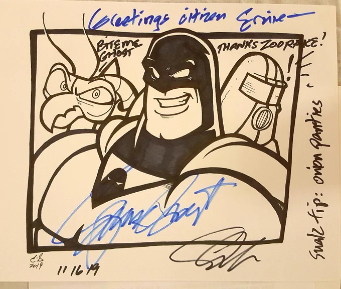 @DanhausenAD Only partially related, I met George Lowe back in 2019, did a Space Ghost doodle for him to sign! 